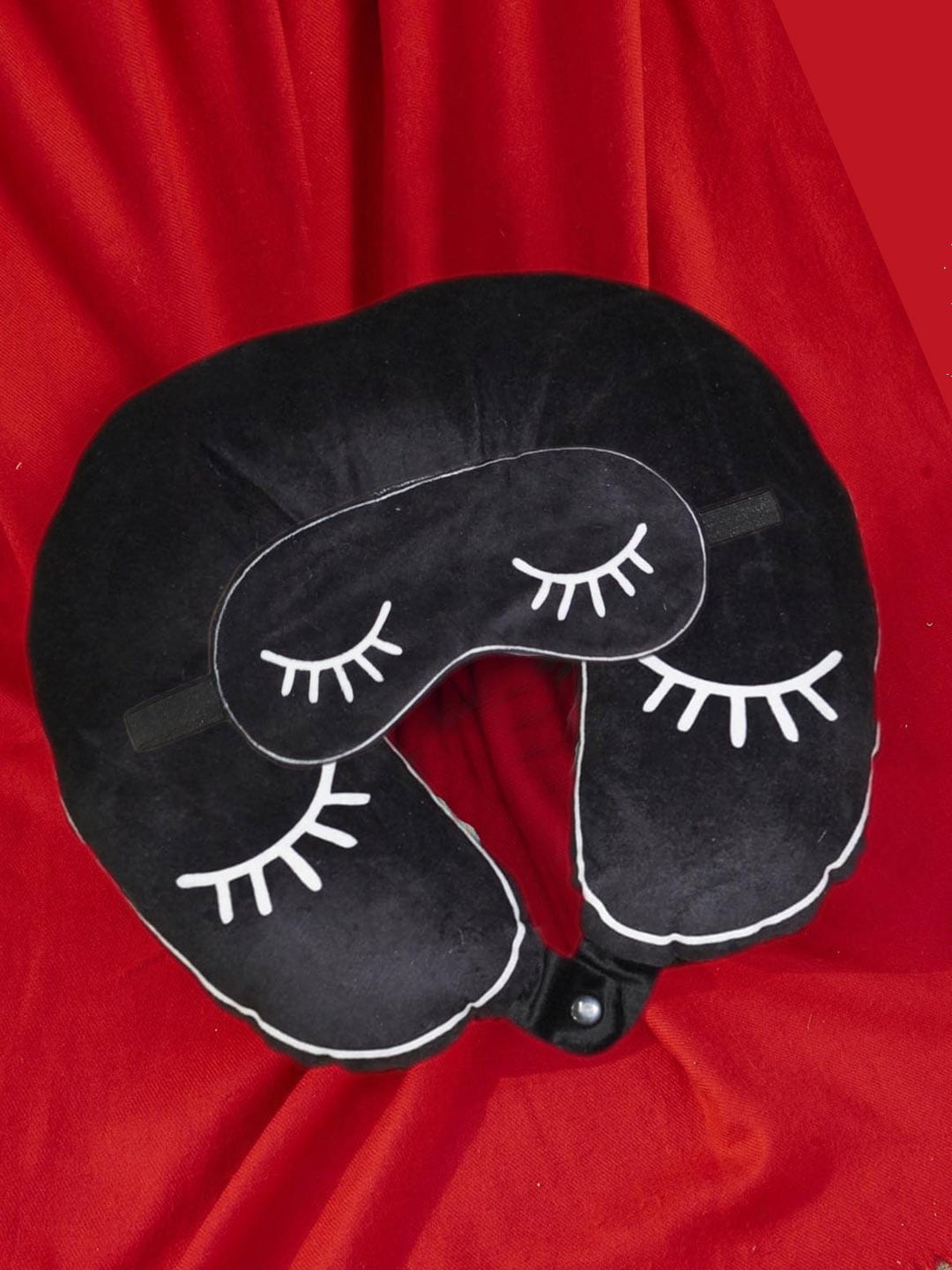 

Lushomes Black & White Printed Smooth Velvet Neck Travel Pillow With Eye Mask