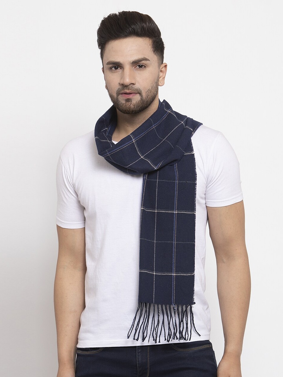 

Calvadoss Men Navy Blue Checked Premium Muffler