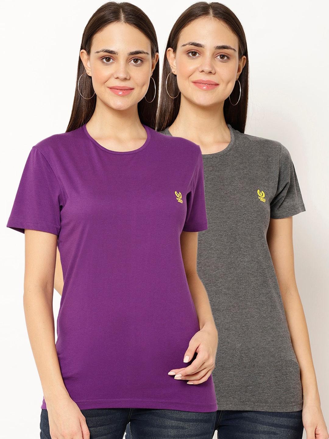 

MACK JONNEY Women Multicoloured Solid Round Neck T-shirt, Multi