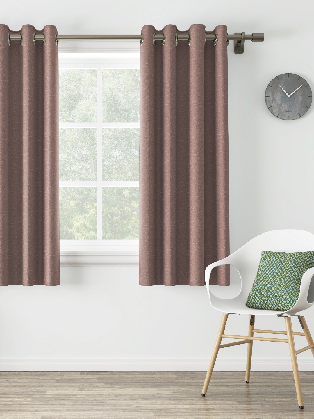 

DDecor Peach-Coloured Geometric Single Window Curtain