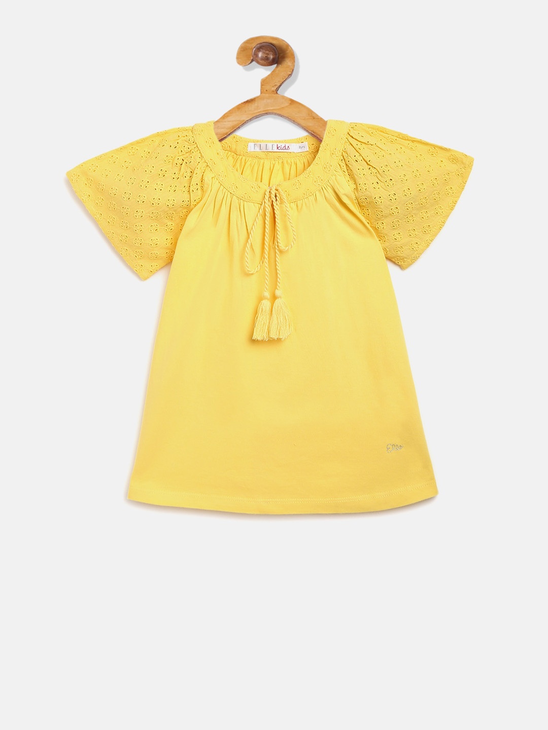

ELLE Girls Yellow Solid A-Line Pure Cotton Top
