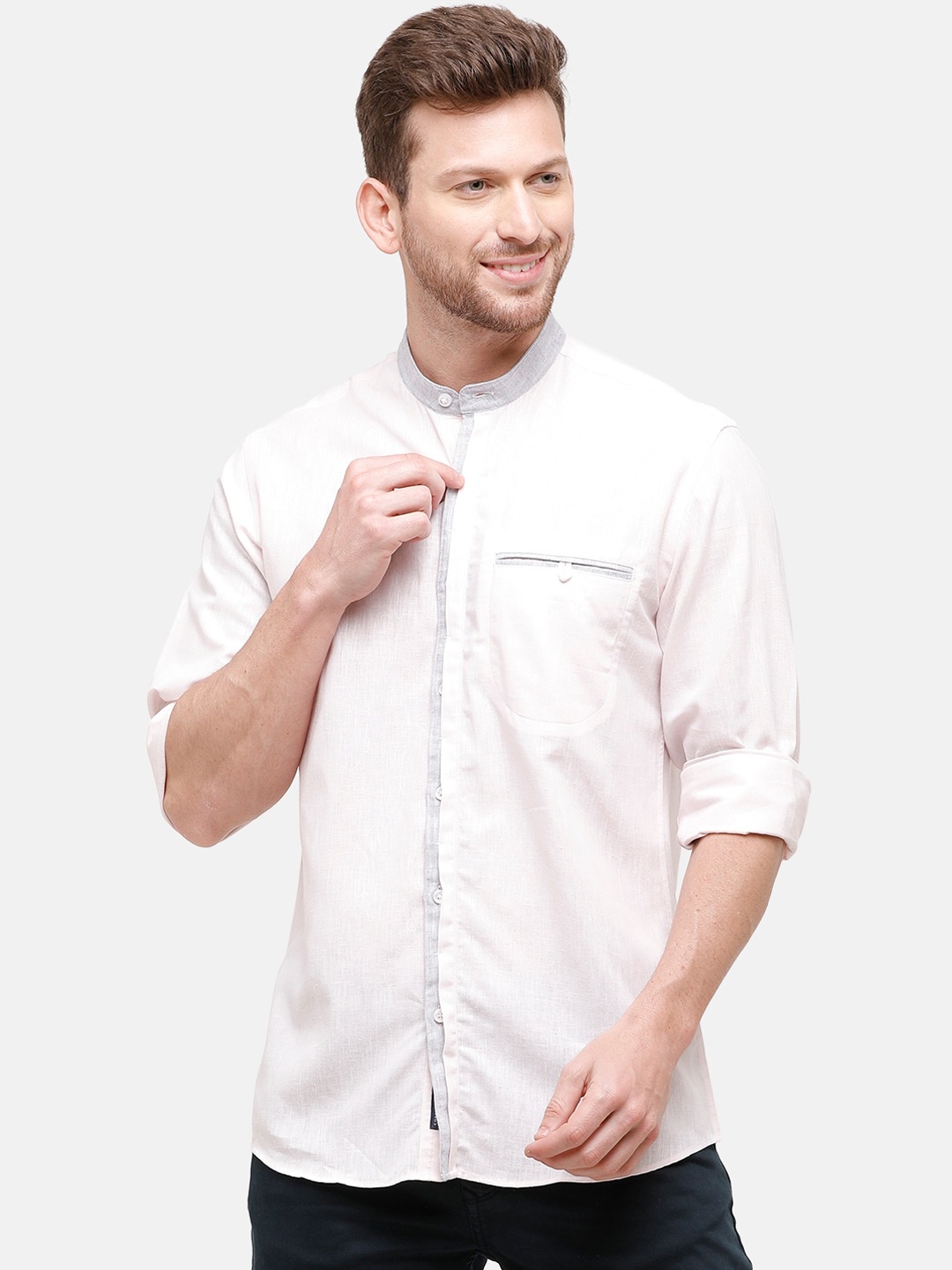 

CAVALLO by Linen Club Men Pink Linen Cotton Regular Fit Solid Casual Shirt