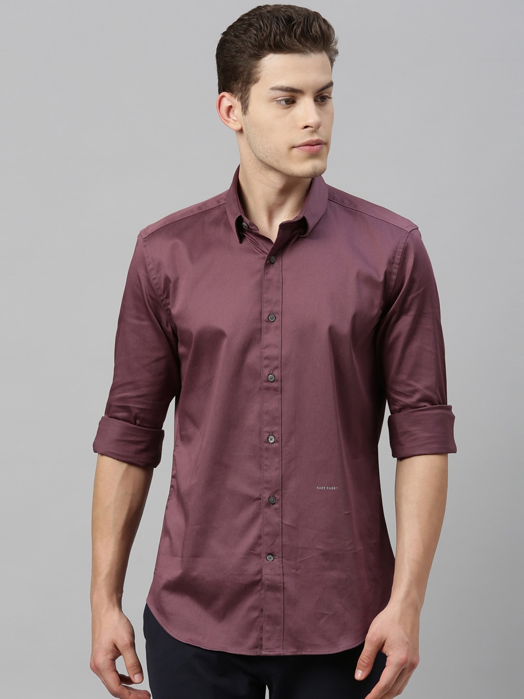 

RARE RABBIT Men Burgundy Tailored Fit Solid Casual Shirt