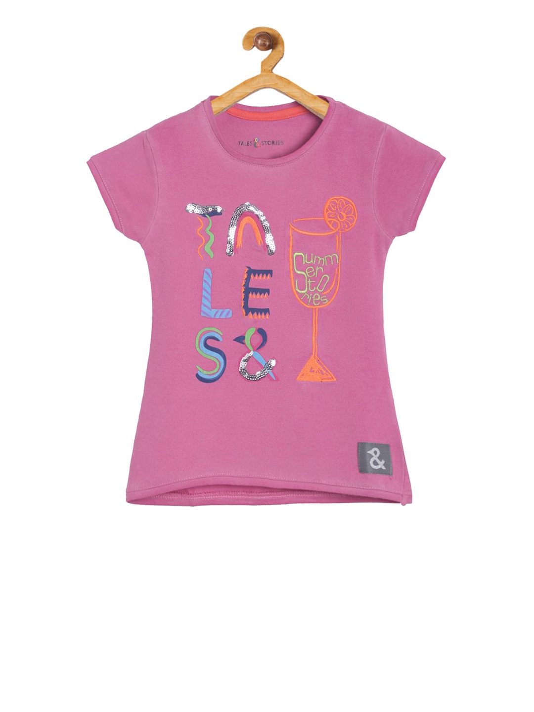 

TALES & STORIES Girls Pink Printed Round Neck T-shirt
