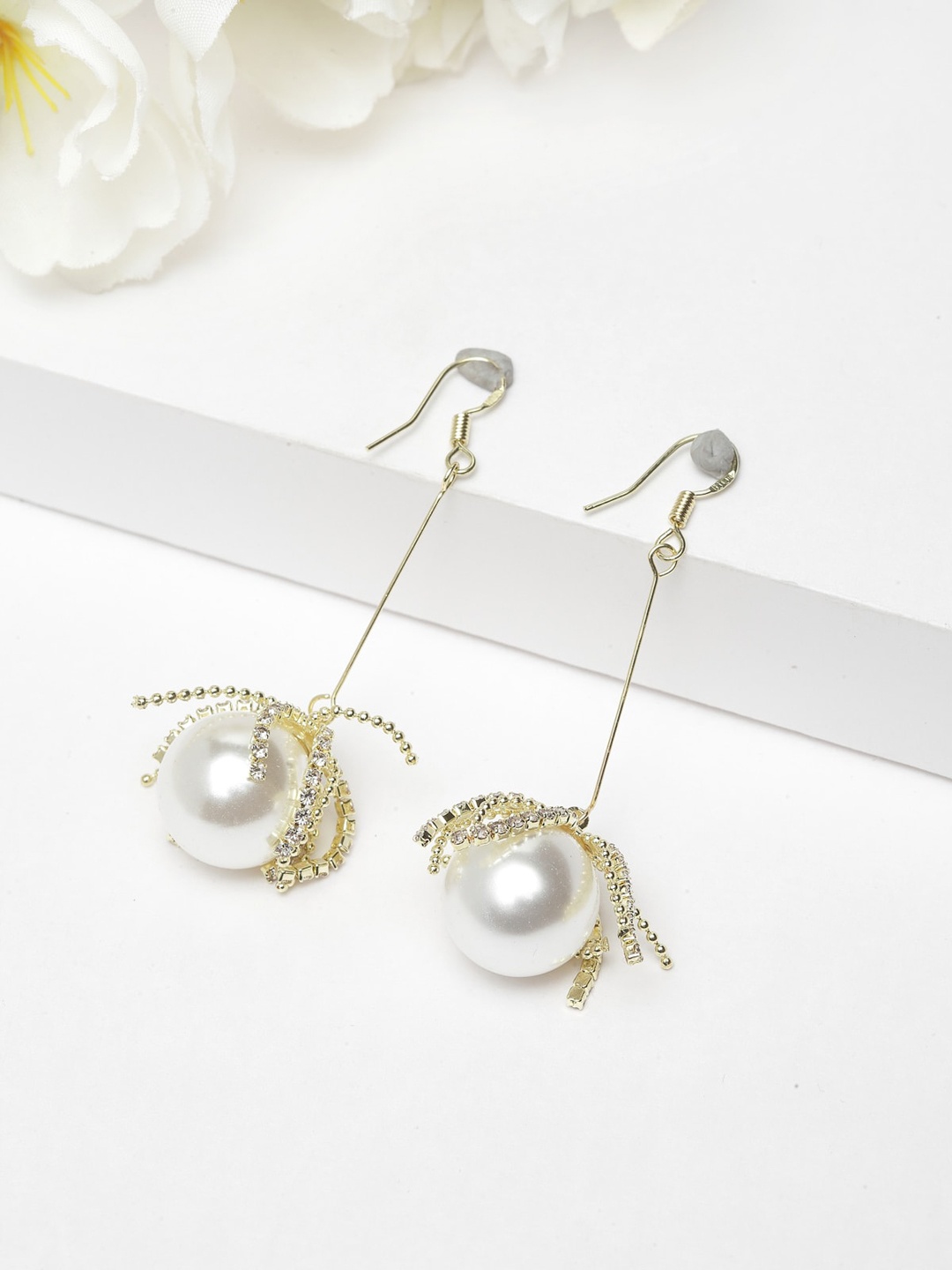 

AVANT-GARDE PARIS Gold-Plated & White Contemporary Drop Earrings