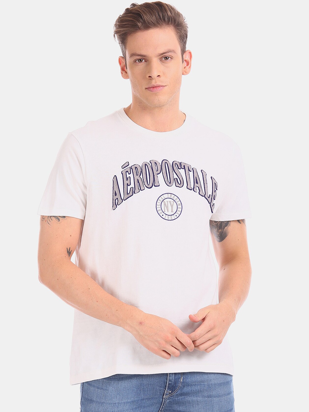 

Aeropostale Men White Printed Round Neck T-shirt