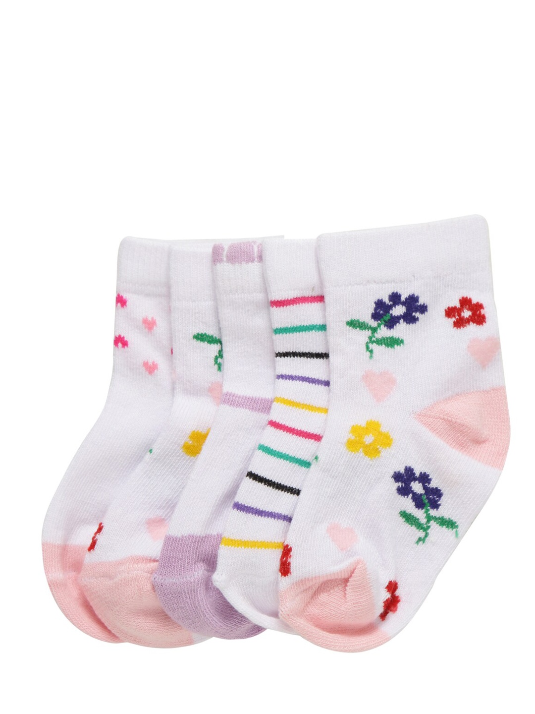 

FOOTPRINTS Kids Pack Of 5 Organic Cotton & Bamboo White Patterned Ankle-Length Socks