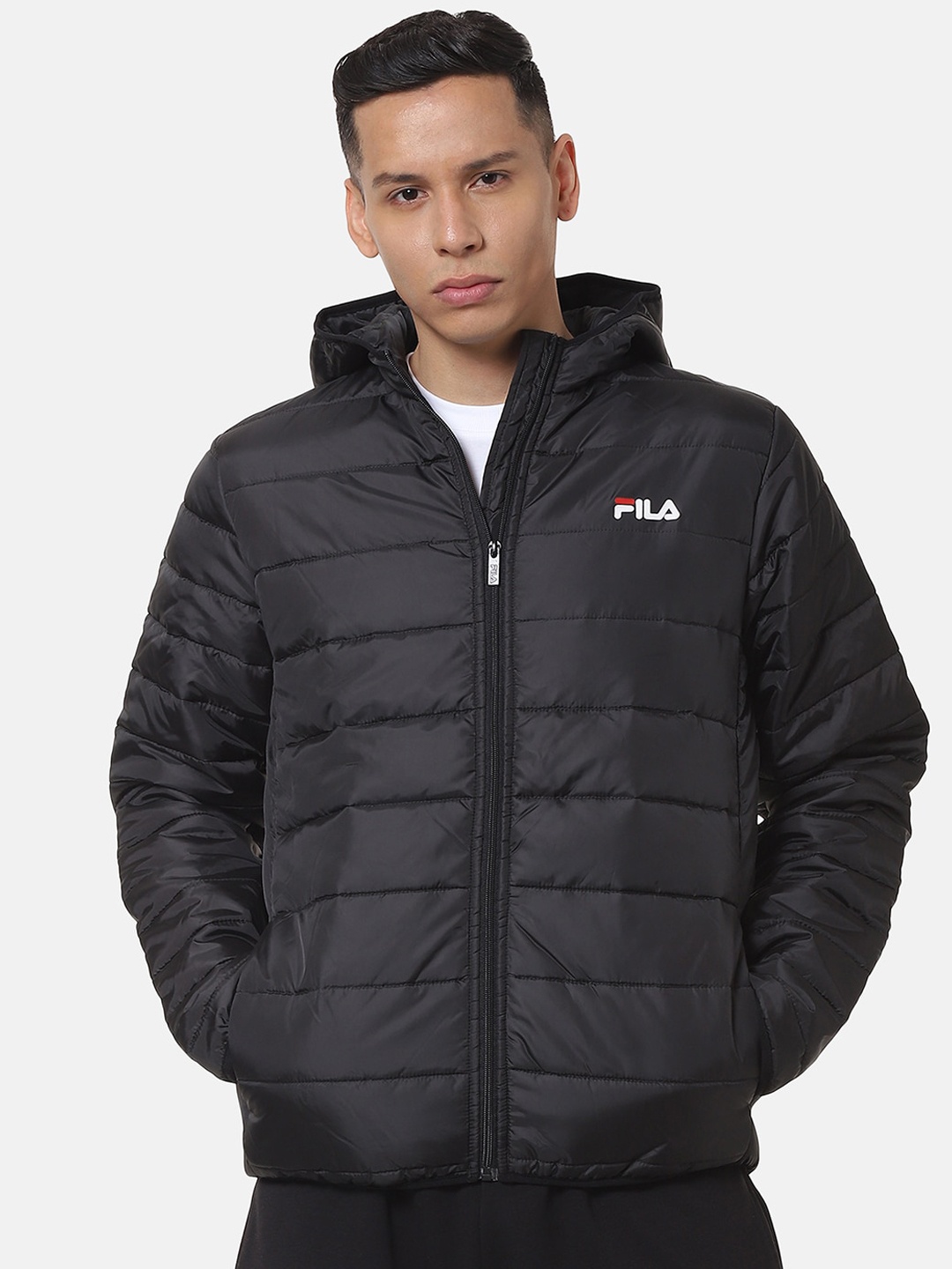 

FILA Men Black Solid Padded Jacket