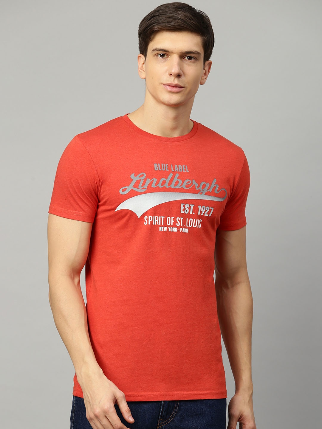 

LINDBERGH Men Red Printed Round Neck T-shirt