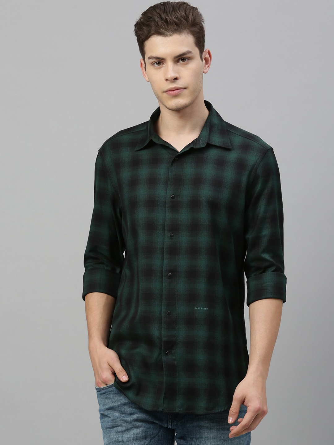 

RARE RABBIT Men Shadow Regular Fit Checked Shirt, Green