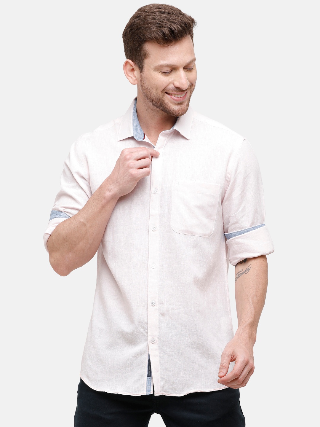 

CAVALLO by Linen Club Men Cotton Linen Pink Regular Fit Solid Casual Shirt