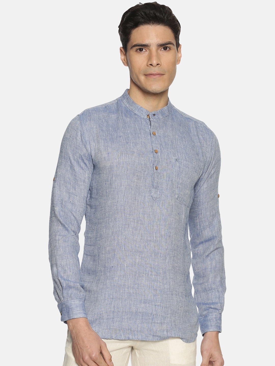 

Ecentric Men Navy Blue Solid Eco-Friendly Hemp Straight Sustainable Kurta