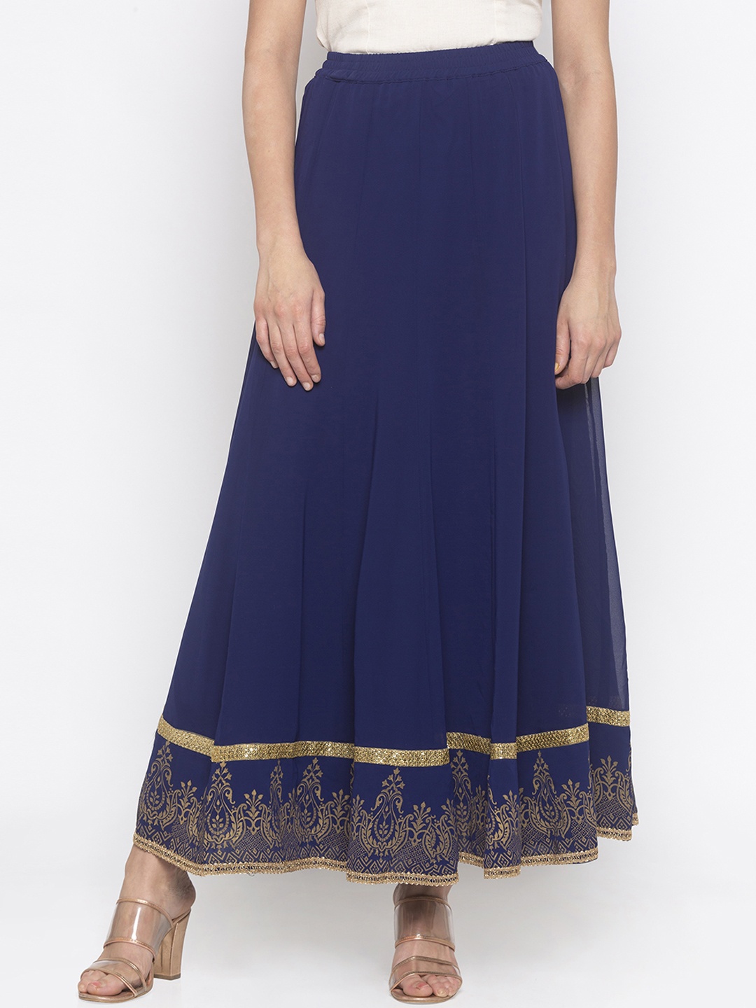 

Globus Women Navy Blue Solid Flared Maxi Skirt