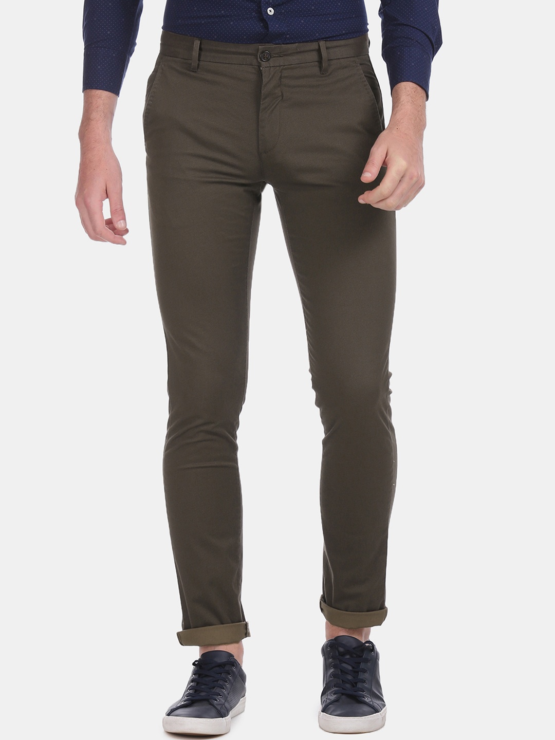

Arrow Sport Men Coffee Brown Skinny Fit Self Design Regular Trousers