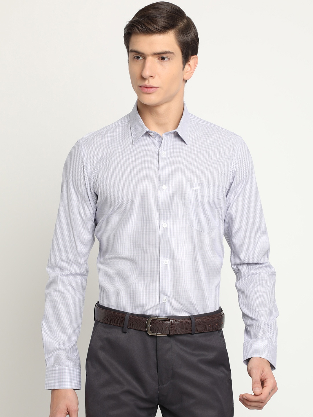 

Crocodile Men Blue & Purple Classic Slim Fit Checked Formal Shirt