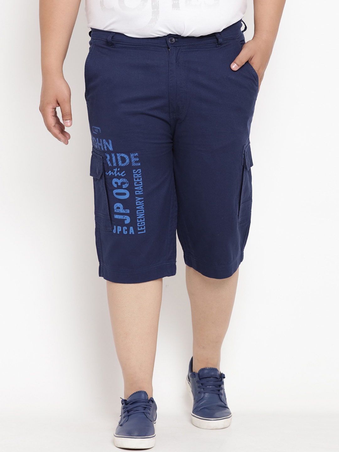 

John Pride Plus Size Men Navy Blue Solid Regular Fit Cargo Shorts