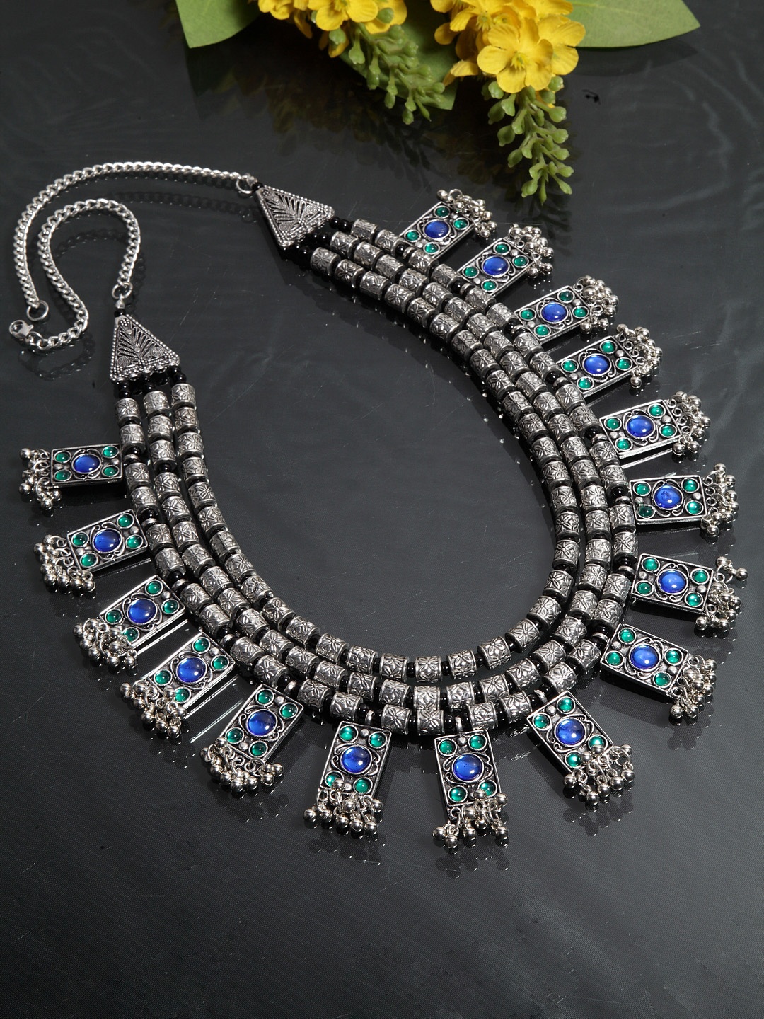 

Moedbuille Silver-Plated & Blue Handcrafted Afghan Necklace