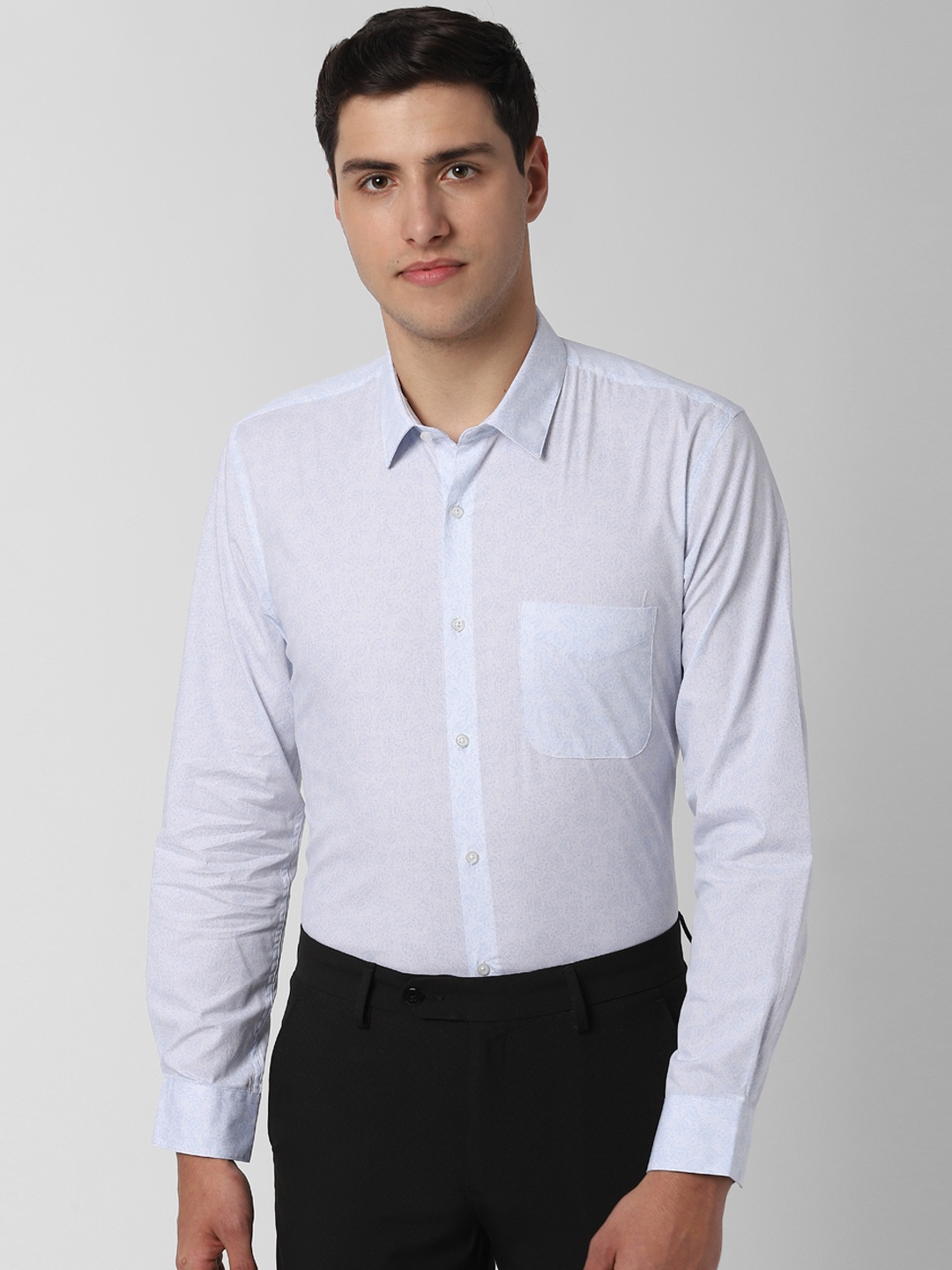 

Peter England Men Turquoise Blue & White Slim Fit Printed Formal Shirt