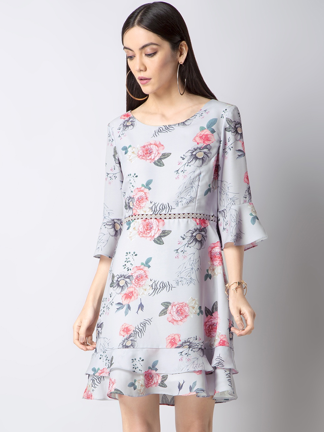 

FabAlley Women Grey Printed A-Line Dress