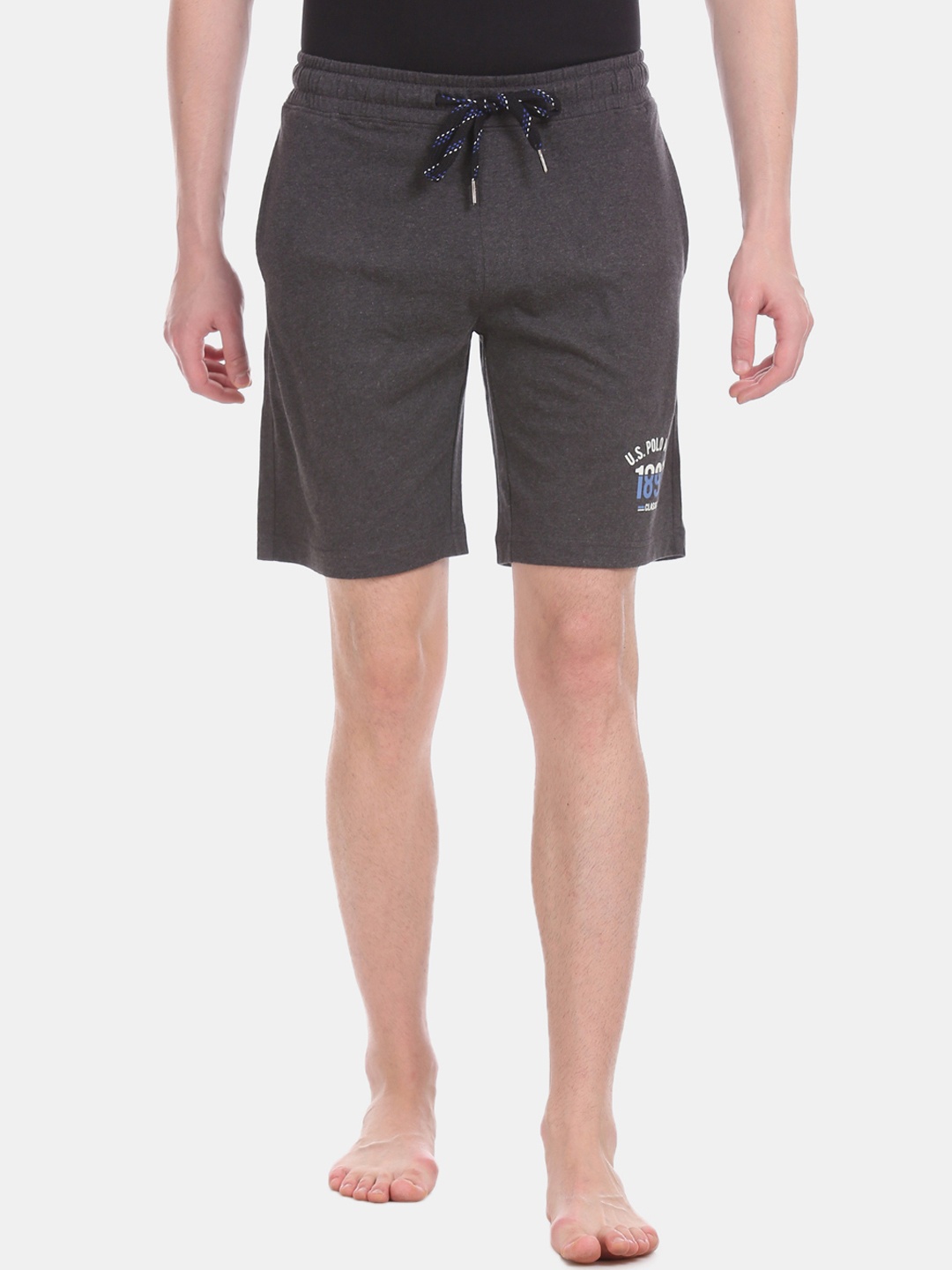 U.S. Polo Assn. Men Charcoal Grey Solid Lounge Shorts I670-031-PL