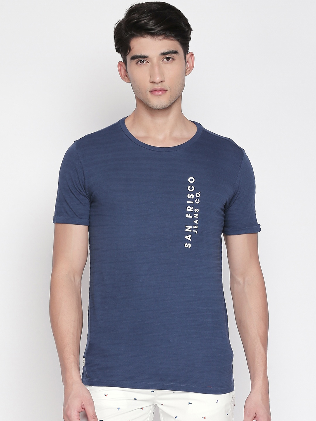 

SF JEANS by Pantaloons Men Blue Printed Round Neck T-shirt