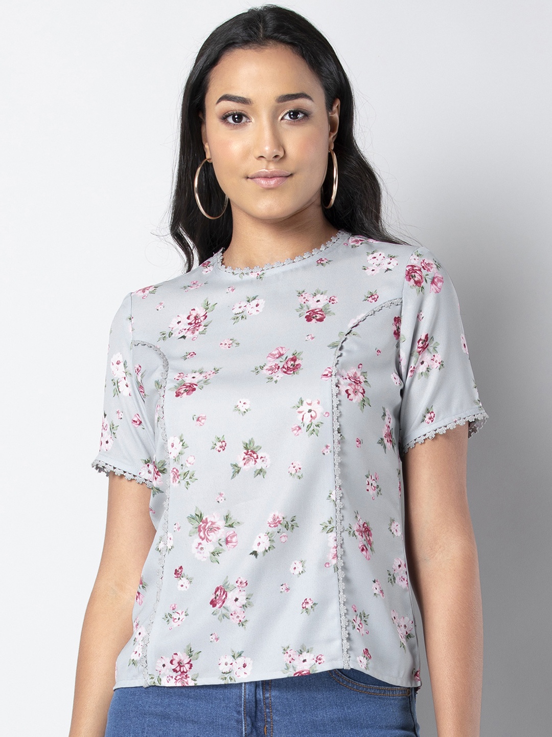 FabAlley Women Blue & Pink Printed Top