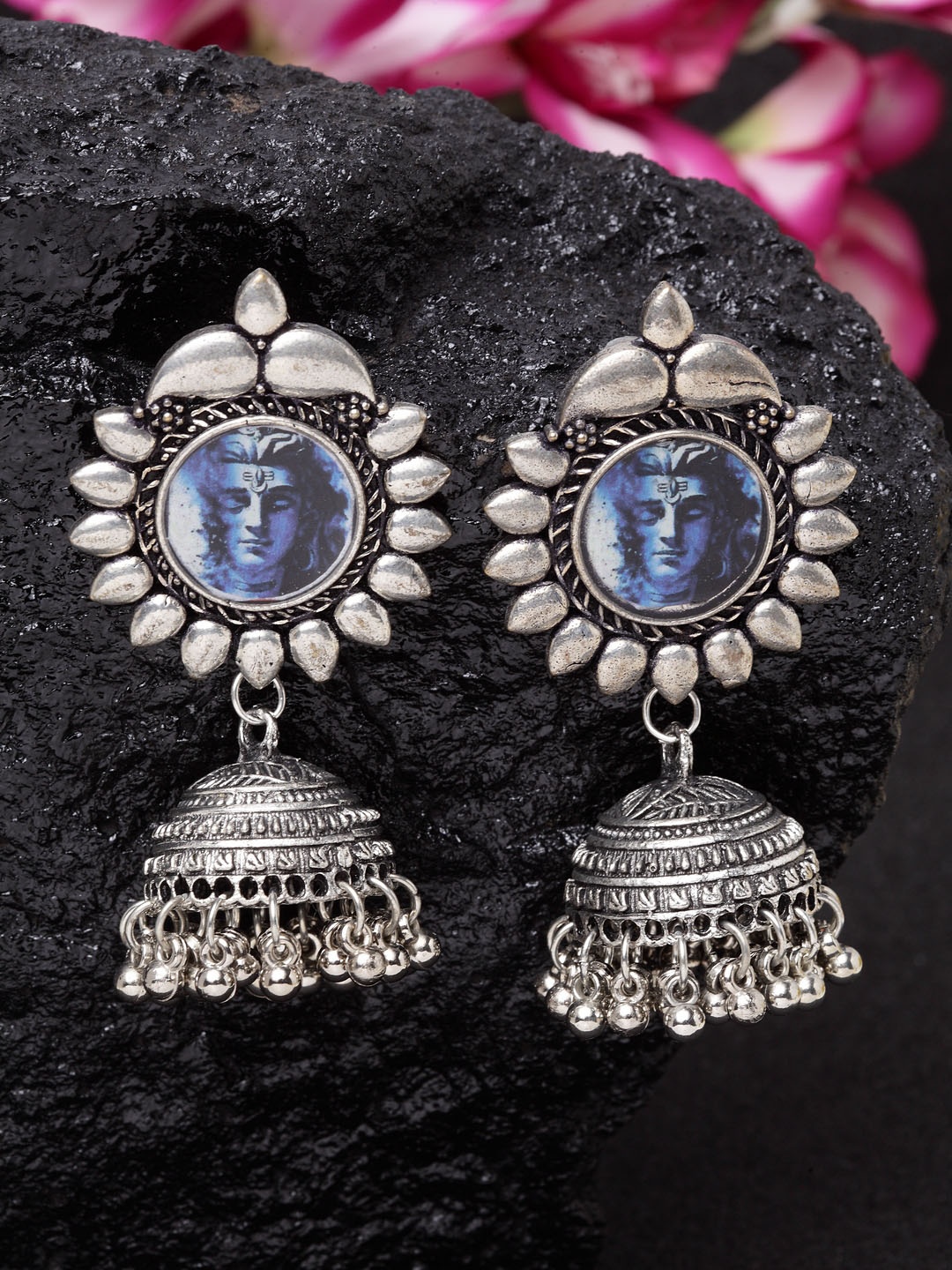 

Moedbuille Silver-Toned Handcrafted Dome Shaped Jhumkas