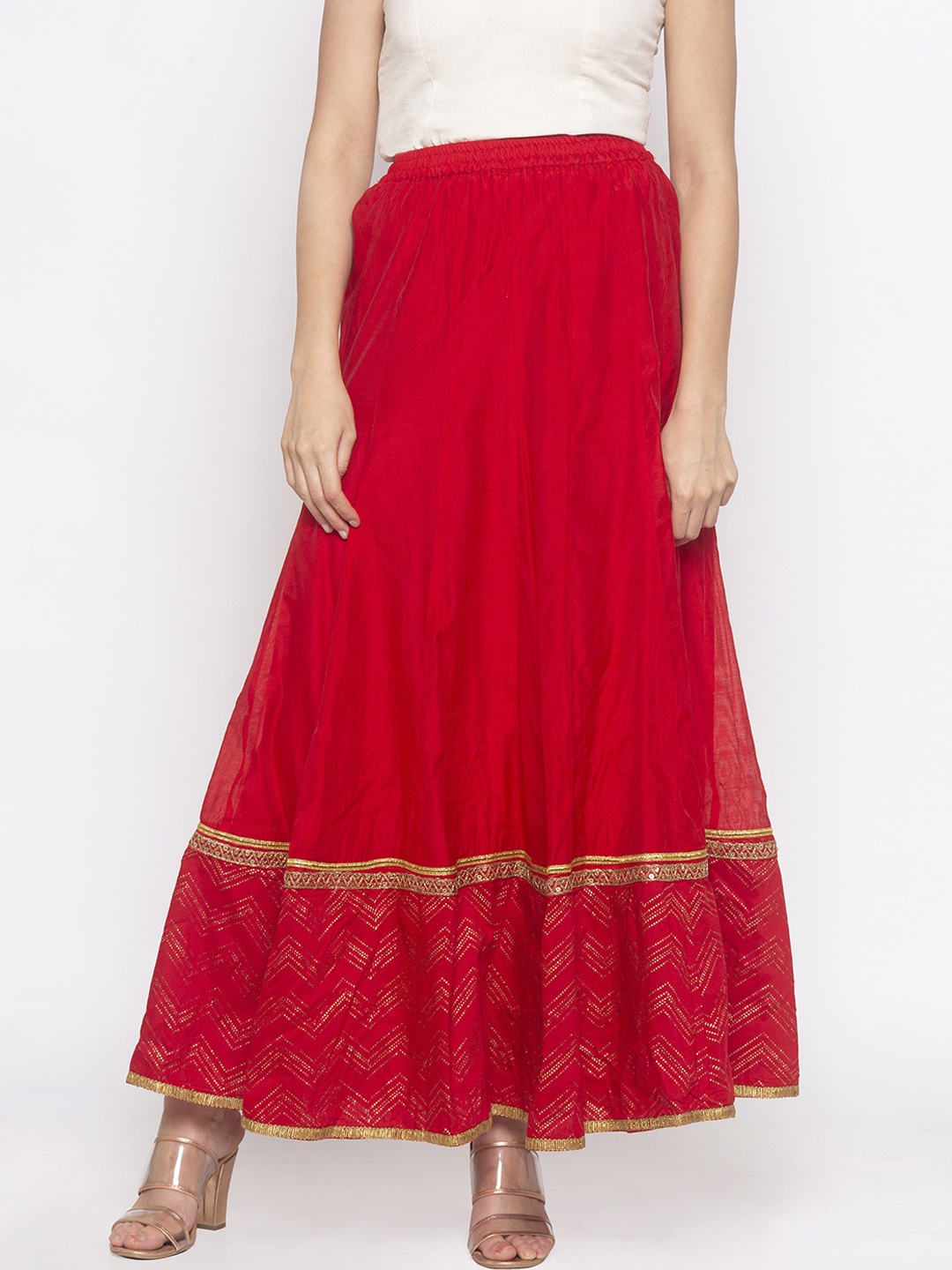 

Globus Women Red Solid Flared Maxi Skirt