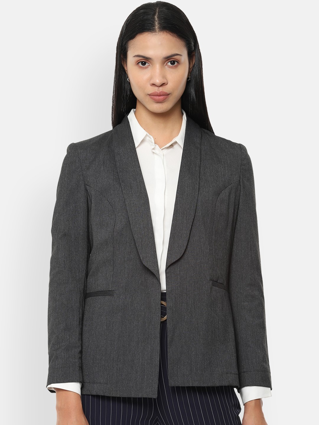 

Van Heusen Woman Grey Solid Open Front Formal Blazer