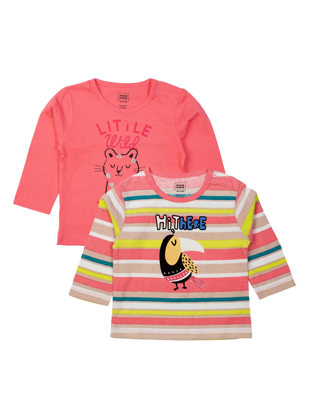 

MeeMee Girls Set of 2 Printed Pure Cotton Tops, Multi