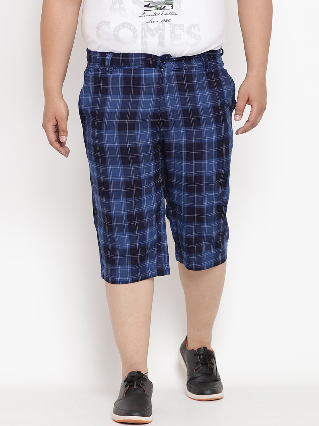 

John Pride Plus Size Men Navy Blue Checked Regular Fit Regular Shorts
