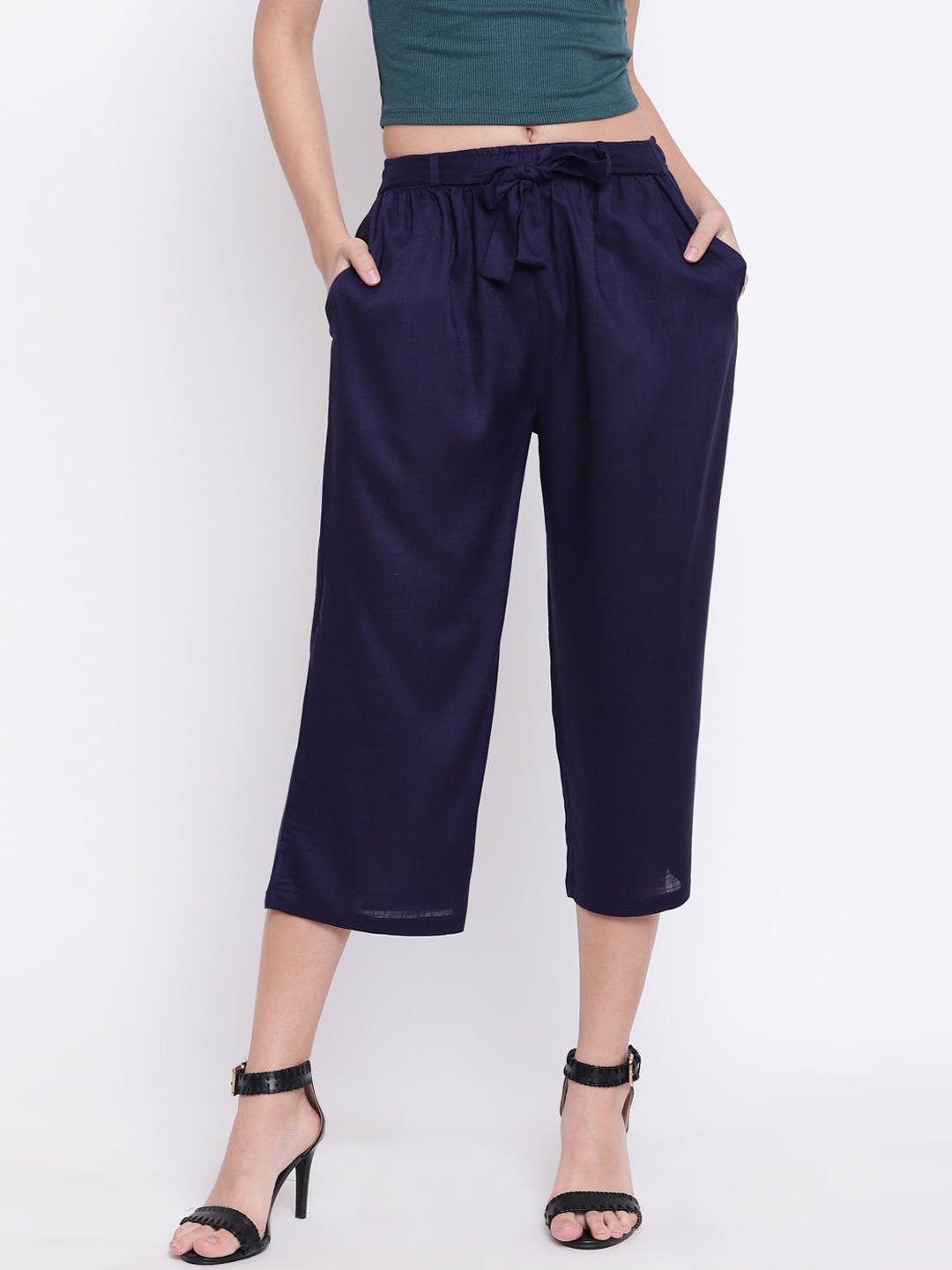 

RIVI Women Navy Blue Regular Fit Solid Culottes