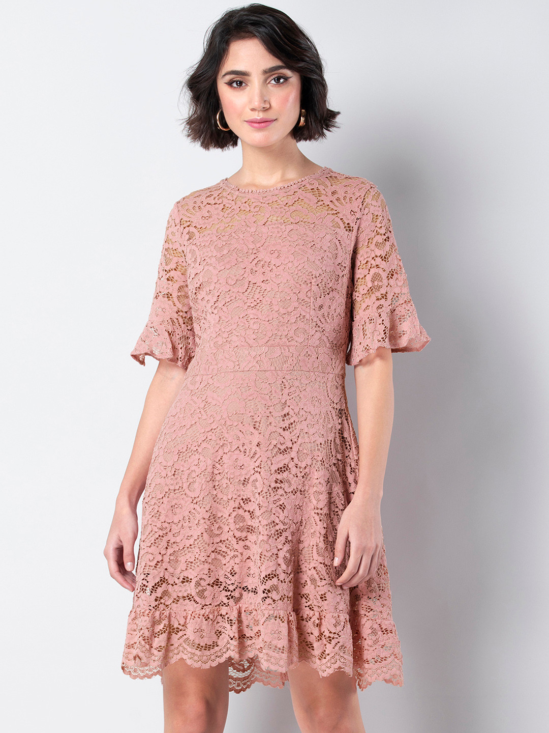 

FabAlley Women Pink Self Design Fit and Flare Dress