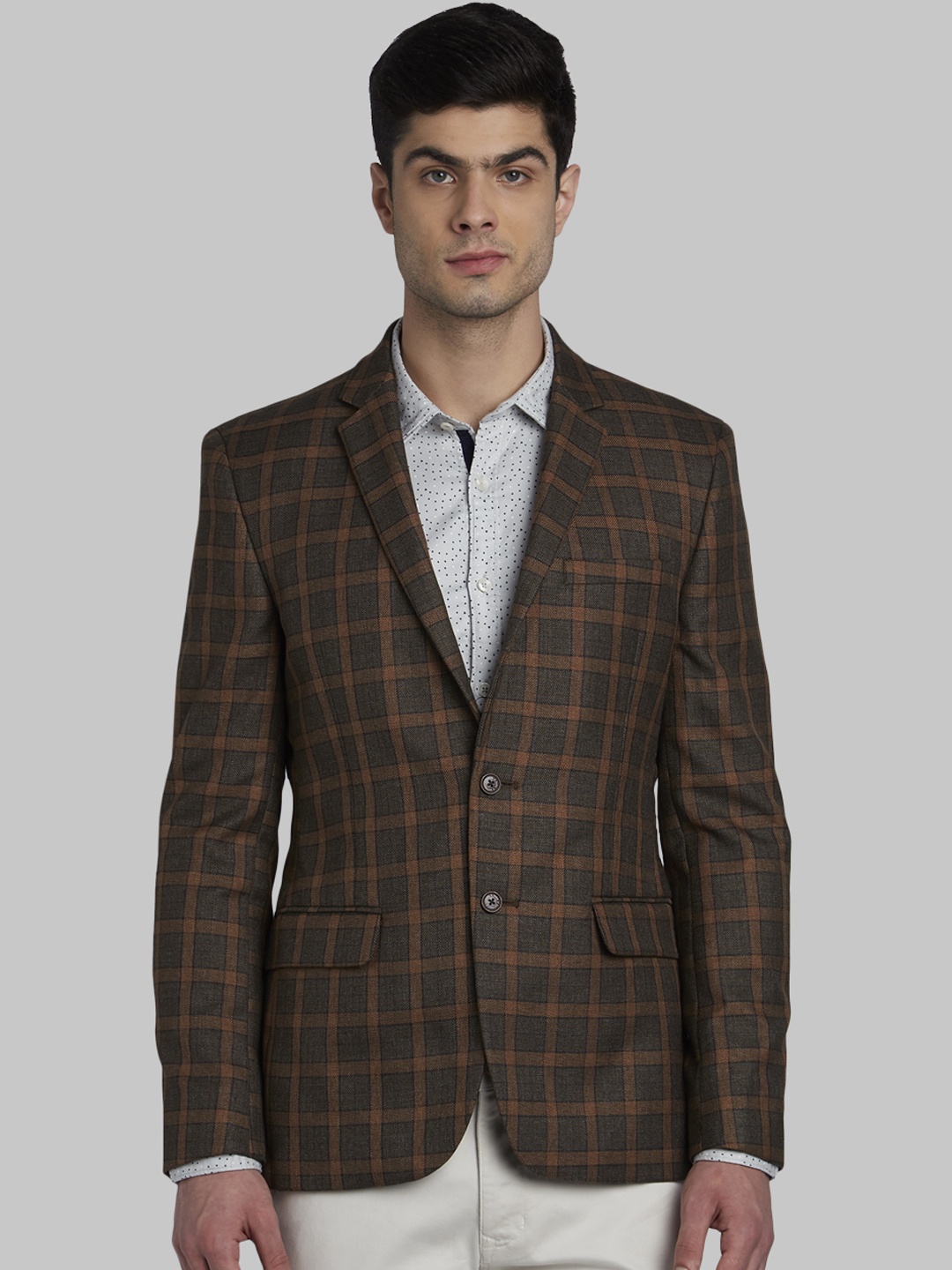 

Parx Men Green & Brown Checked Single-Breasted Casual Blazer