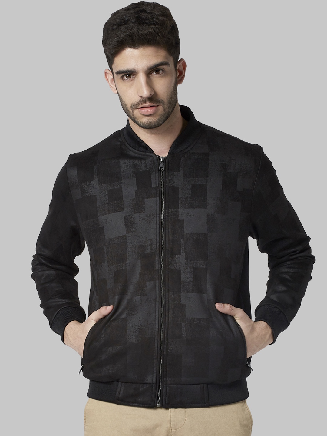 

Park Avenue Men Black Printed Bomber