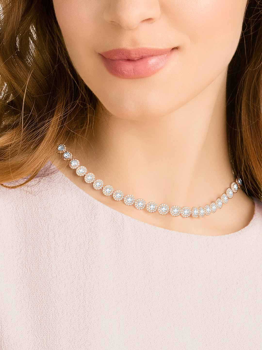 

SWAROVSKI Una Angelic Round Cut Rose Gold-Plated Necklace, White