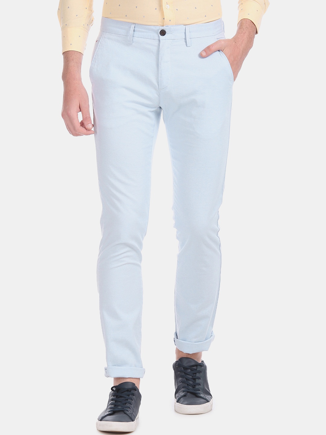 Arrow Sport Men Blue Slim Fit Solid Regular Trousers