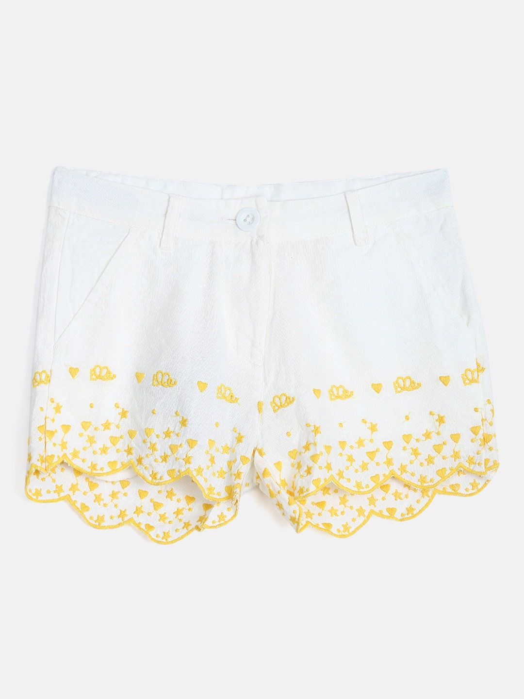 

ELLE Girls Off-White Embroidered Regular Fit Regular Shorts