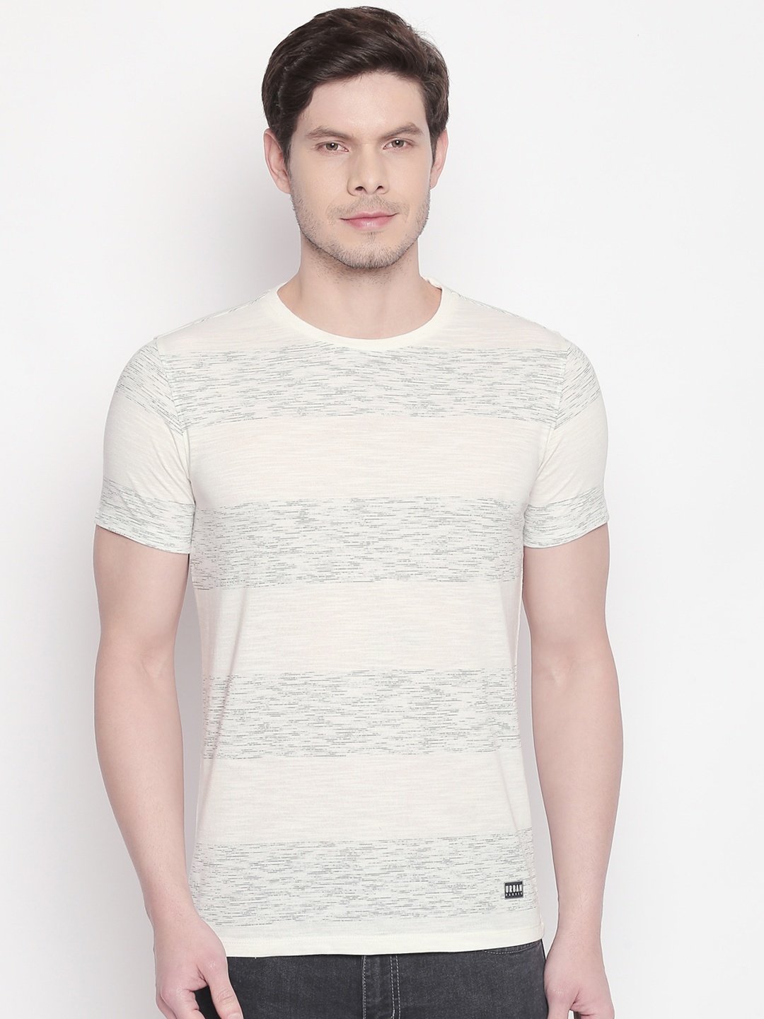 

Urban Ranger by pantaloons Men Beige Striped Round Neck T-shirt