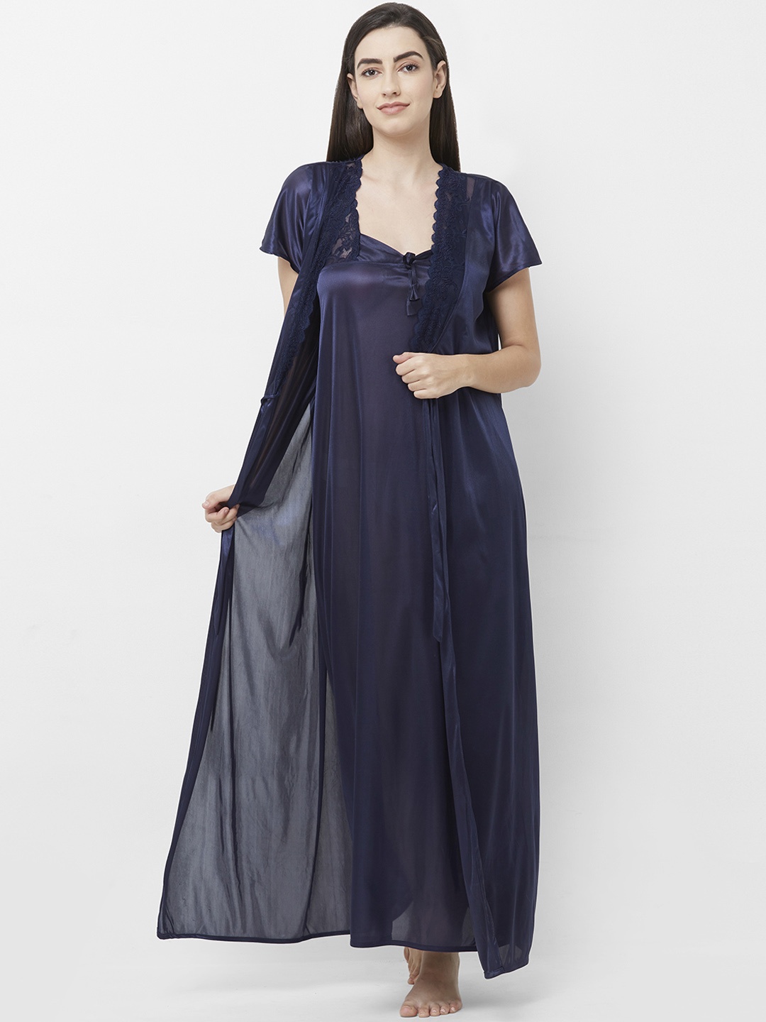 

FashionRack Navy Blue Solid Nightdress