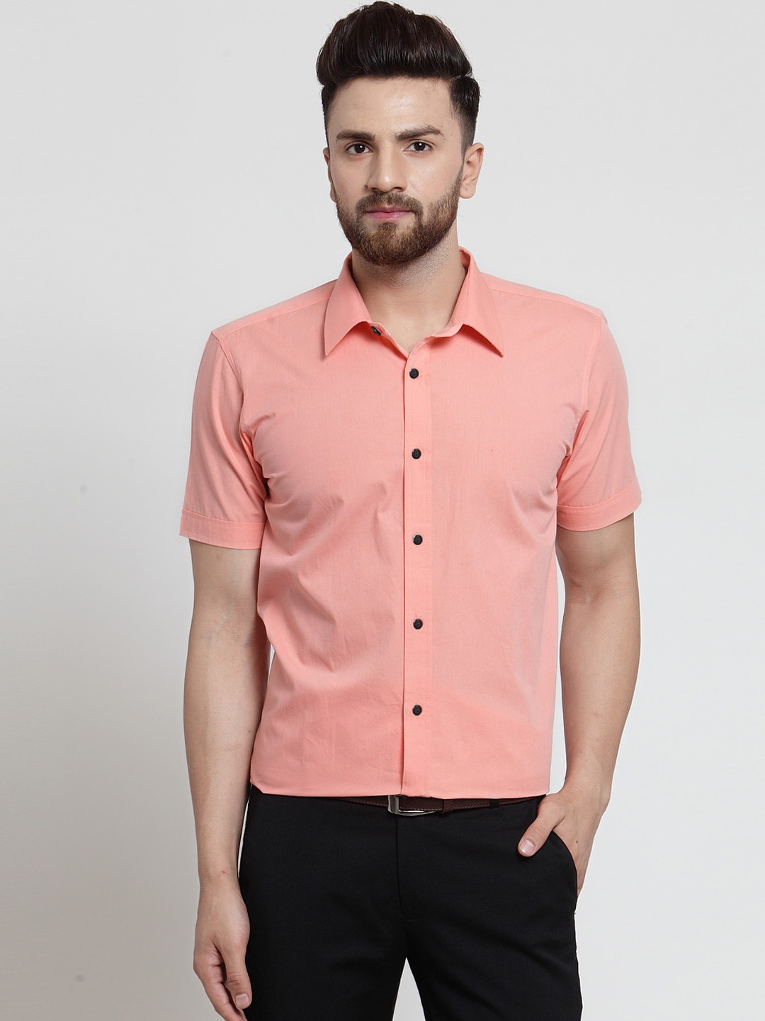 

Purple State Men Peach-Coloured Slim Fit Solid Casual Shirt