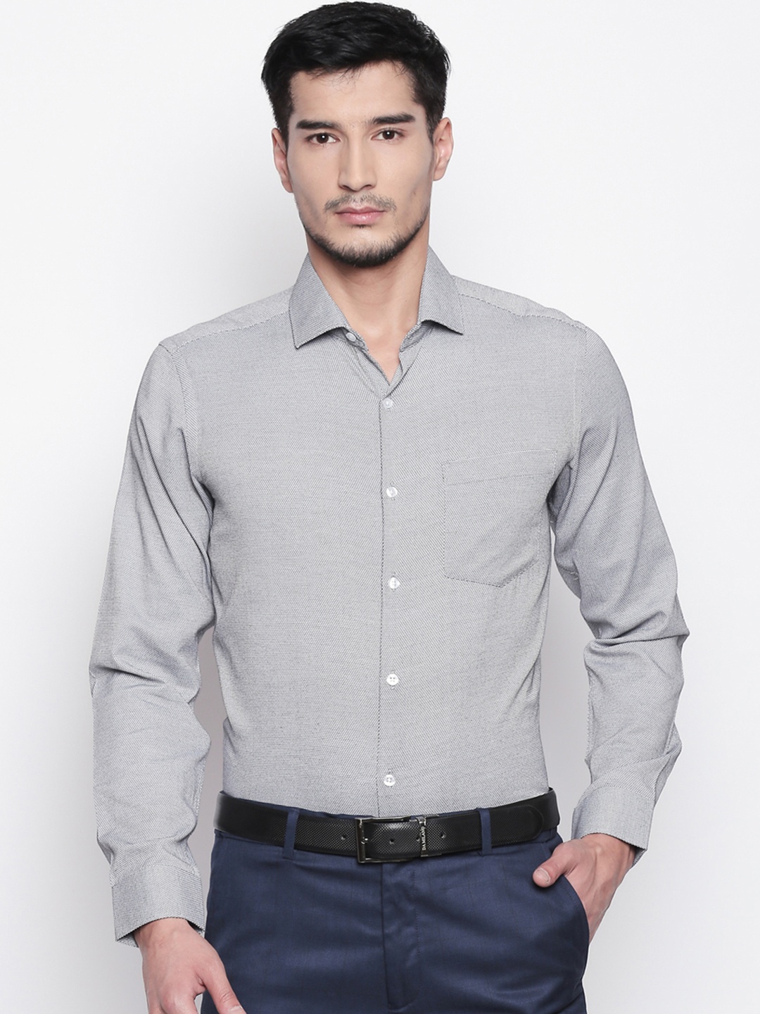 

RICHARD PARKER by Pantaloons Men Grey Slim Fit Self Design Casual Shirt