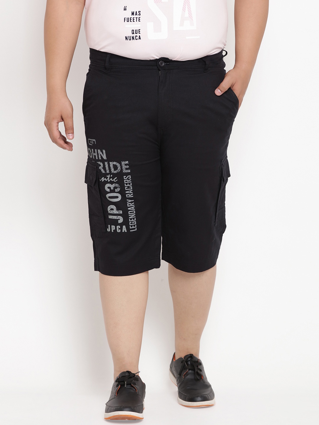 

John Pride Plus Size Men Black Solid Regular Fit Cargo Shorts