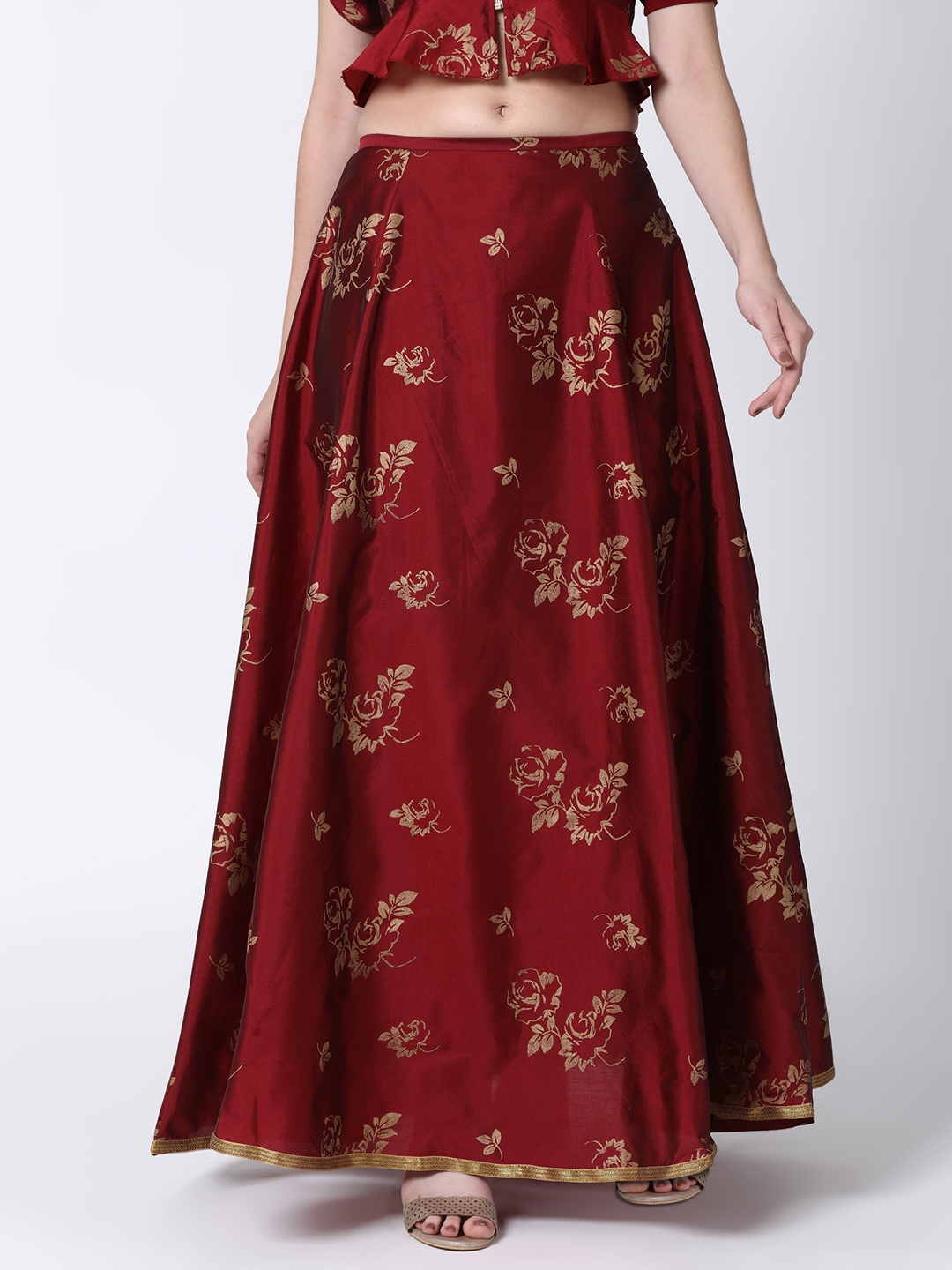 

Ira Soleil Women Maroon Printed Flared Maxi Skirt