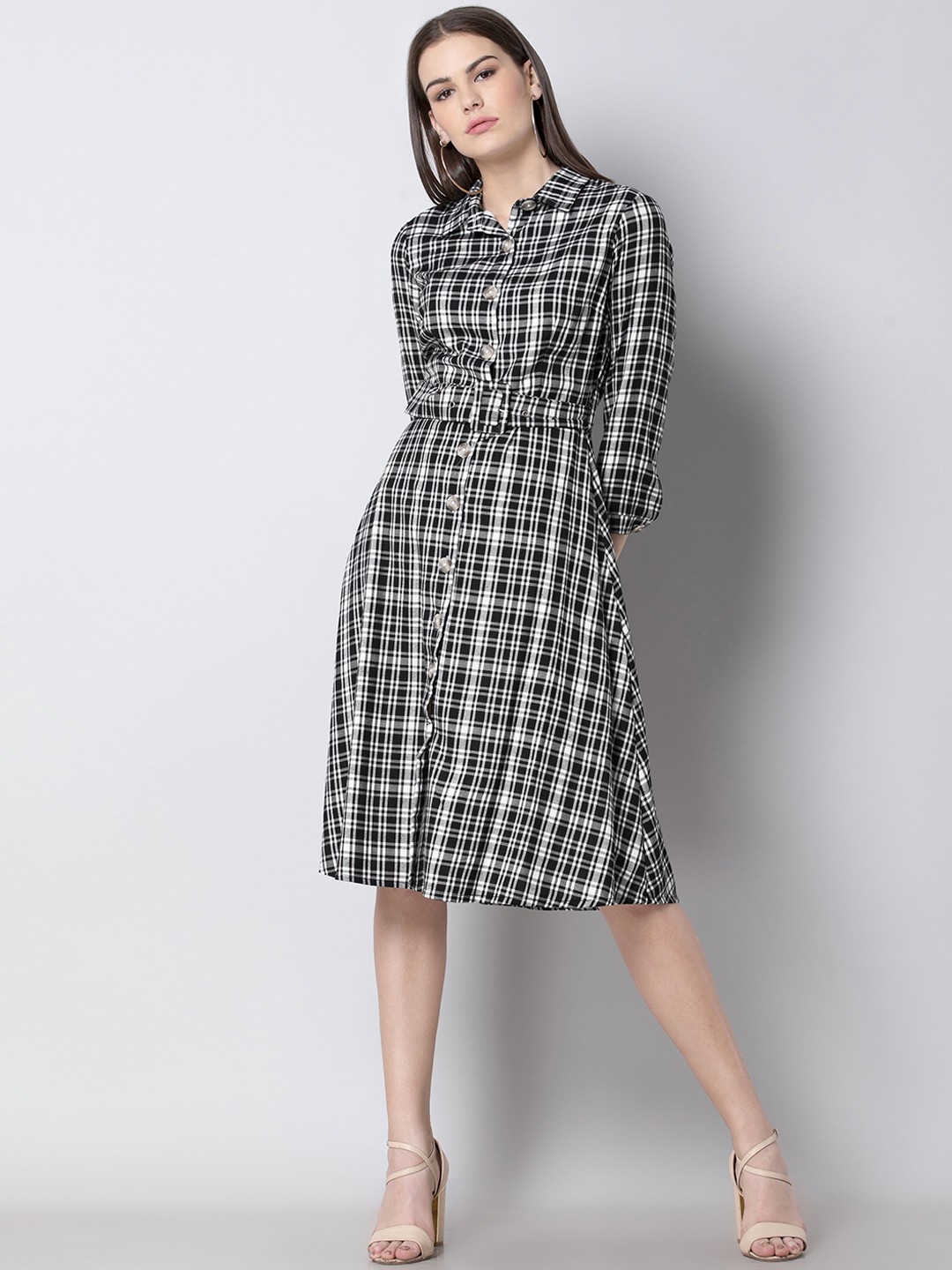 

FabAlley Women Black Checked Shirt Dress