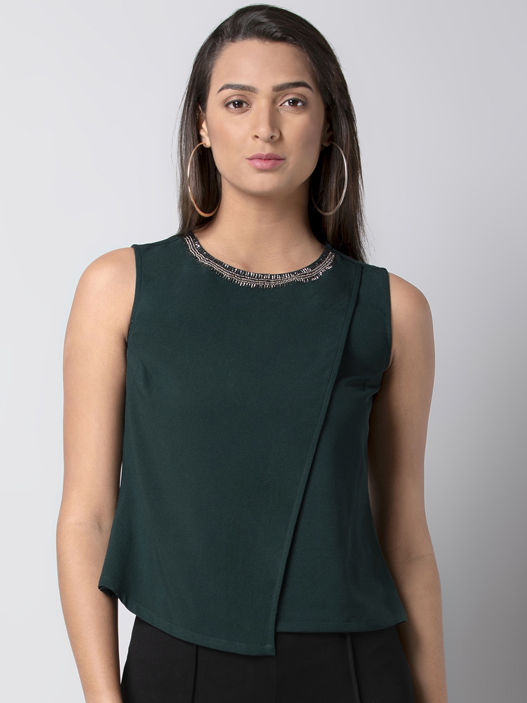 

FabAlley Women Green Embellished Wrap Top