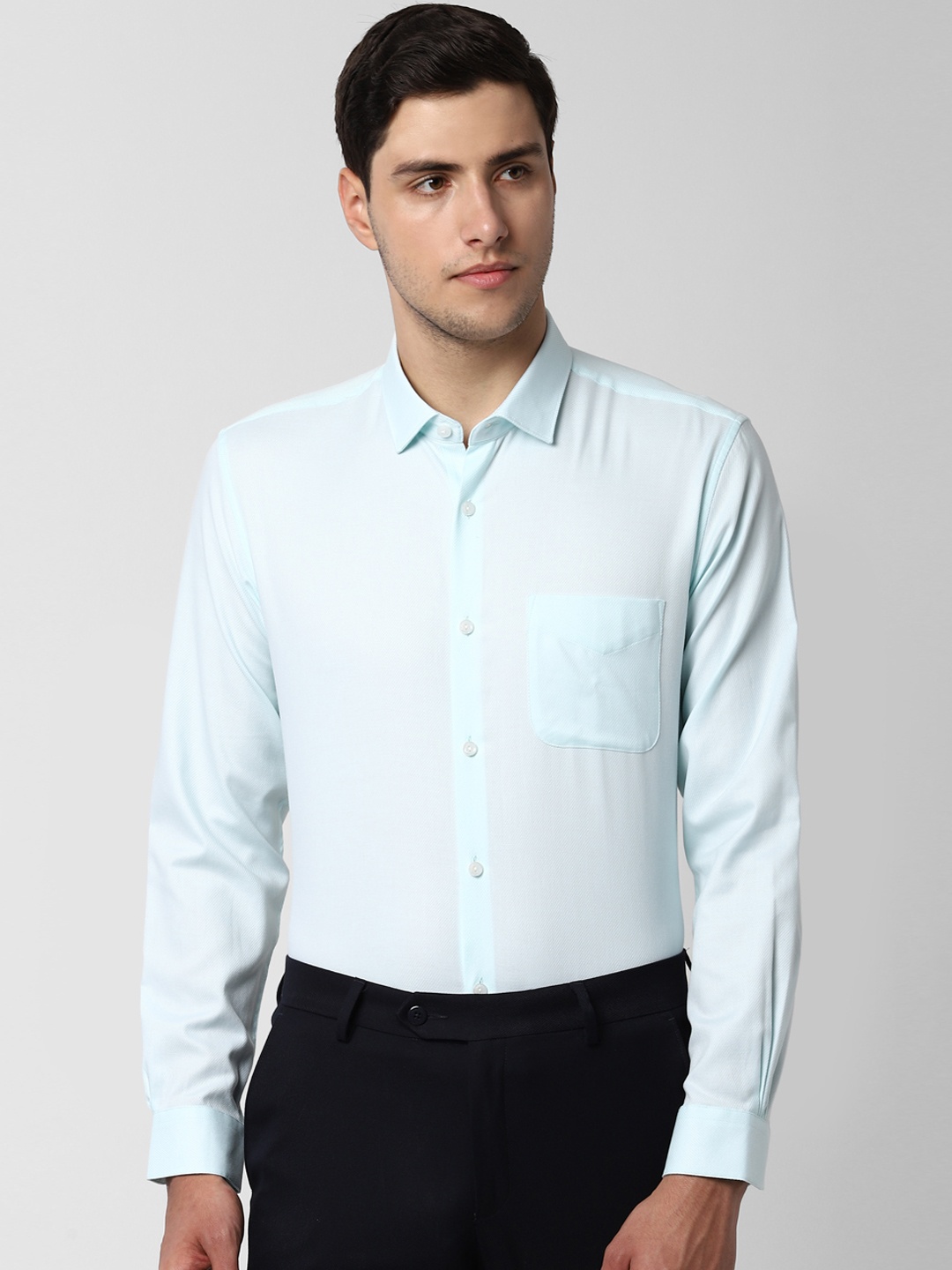 Peter England Men Turquoise Blue Regular Fit Self Design Formal Shirt