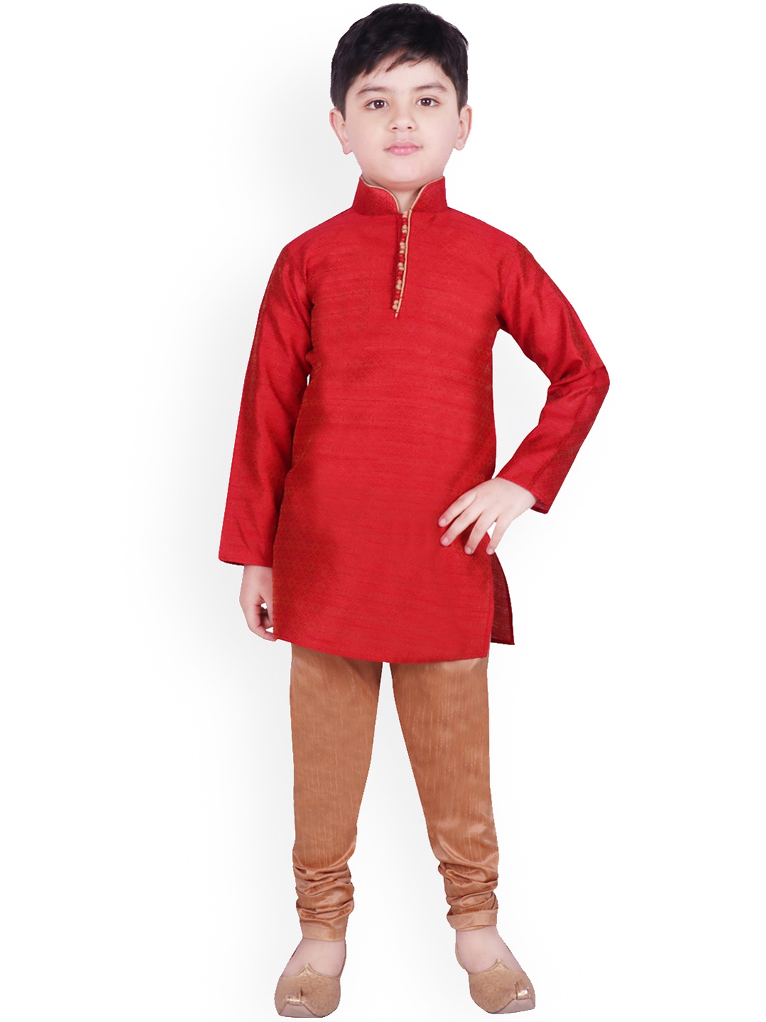 SG YUVRAJ Boys Red & Gold-Coloured Self Design Kurta with Pyjamas