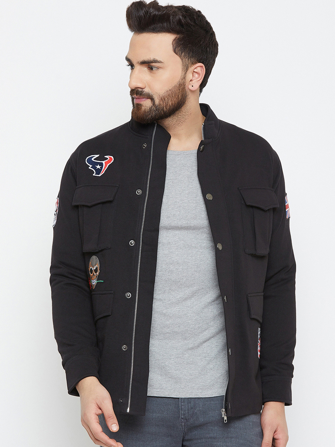 

CHILL WINSTON Men Black Printed Parka