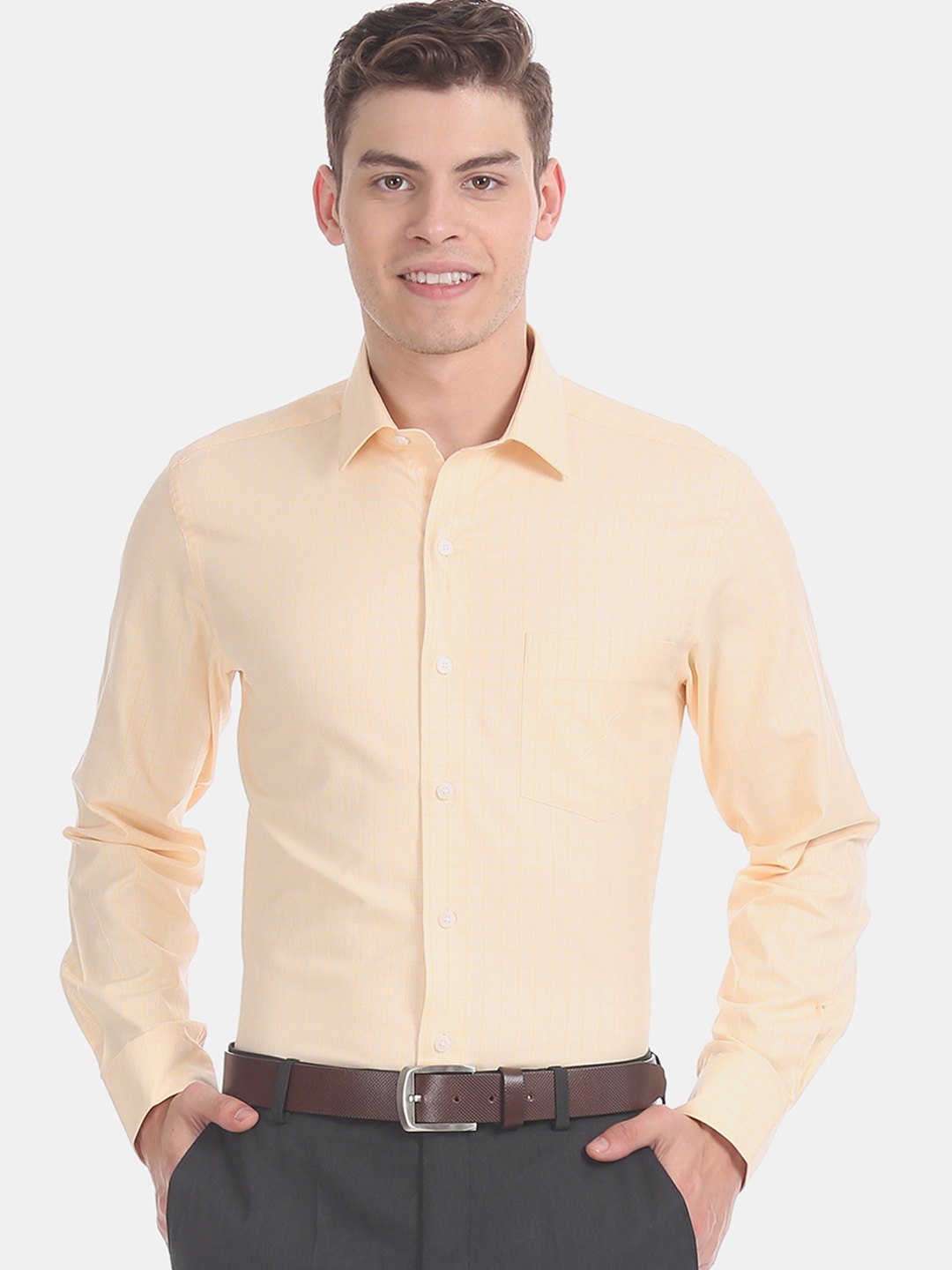 

Arrow Men Orange Regular Fit Checked Formal Shirt